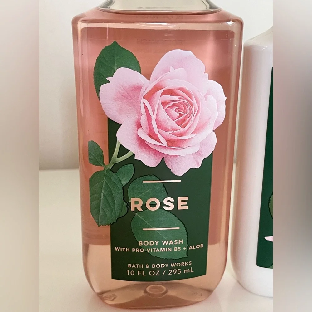 Bath & Body Works Rose Body Wash & Lotion Full Size Set with Tote Bag